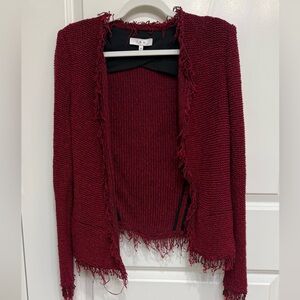 IRO Burgundy Distressed Knit Blazer Jacket Frayed Edge Size 38